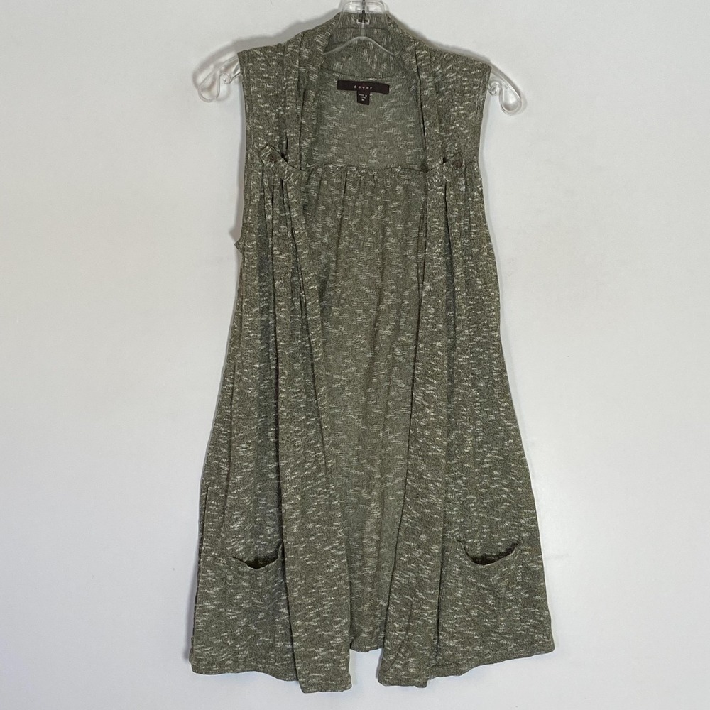 Fever Sweater Vest Womens Medium Green New Olive Open Front Pockets‎ Lightweight